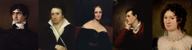 Polidori, Percy Shelley, Mary Shelley, Lord Byron y Clare Clairmont, los jóvenes de Villa Diodati