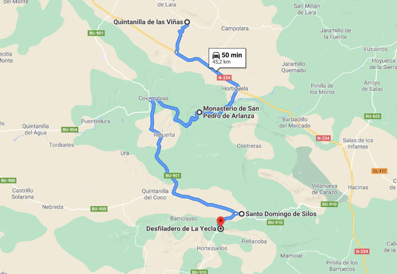 Mapa de la Ruta de los Monasterios de la provincia de Burgos