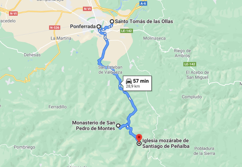 Ruta del arte mozárabe en el Bierzo. Google Maps