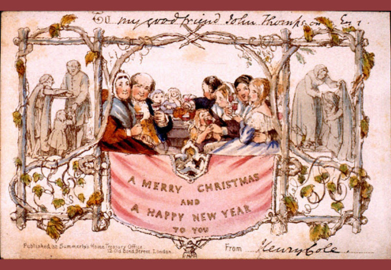 Primera postal de Navidad de Henry Cole. Museo Charles Dickens, Londres. 